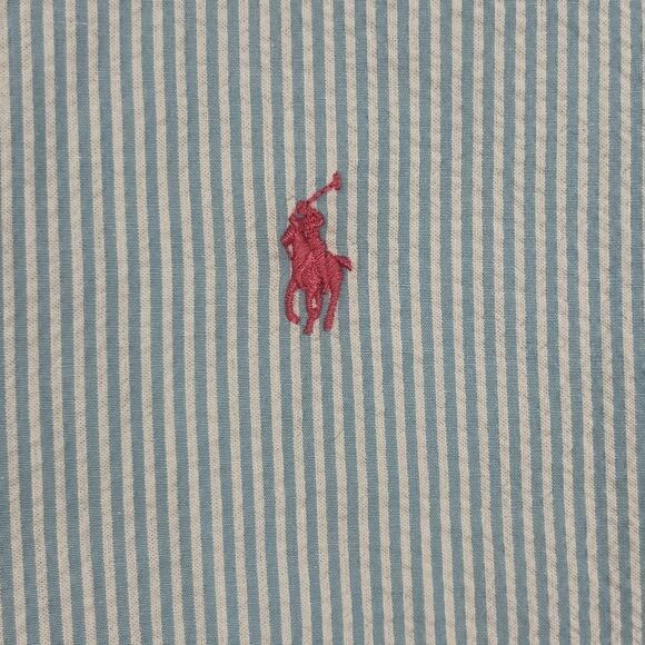 Ralph Lauren Shirt Mens 2XL Blue Short Sleeve Button Up Seersucker Stripe Collar - Picture 4 of 8